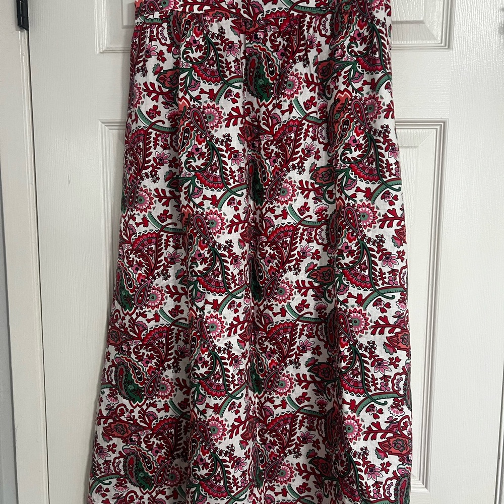 Boden Red and White Smocked A-Line Midi Skirt